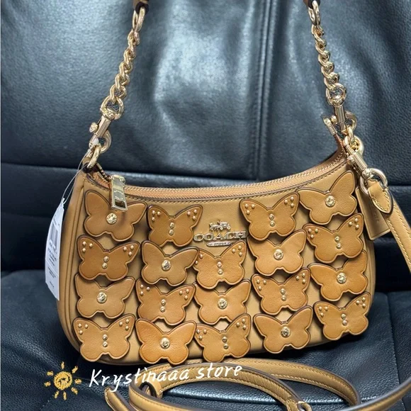 Coach Teri Shoulder Bag With Butterfly Applique CAJ97Honey brown NWT